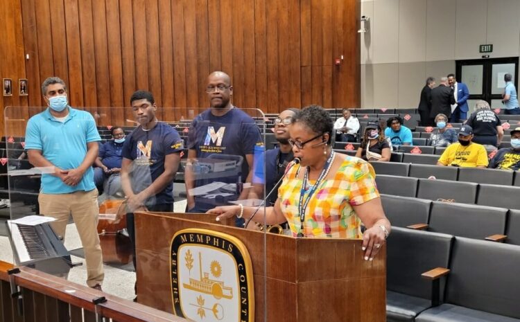  Council Chairwoman Swearengen highlights the Memphis Music Initiative during a City Council meeting.